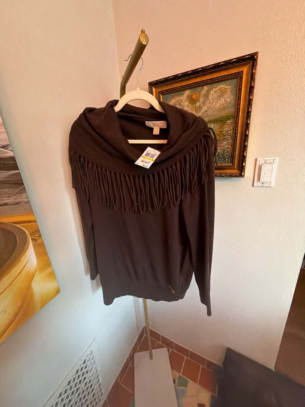 Michael Michael Kors Fringe Cowl Neck Chocolate Brown Sweater - NWT